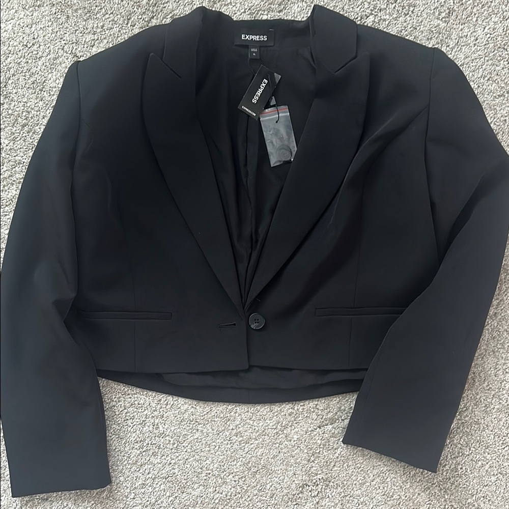 Express Black Blazer with V-Neckline and Long Sleeves